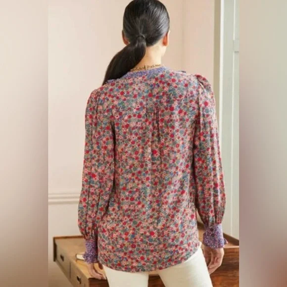 Boden Frilly Printed Popover Blouse Size 12 - Picture 4 of 10